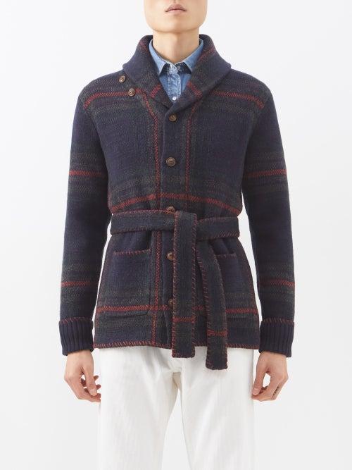 Rrl - Ranch Shawl-collar Wool-blend Cardigan - Mens - Navy Multi