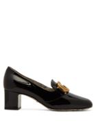 Matchesfashion.com Gucci - Gg Marmont Patent Leather Block Heel Loafers - Womens - Black