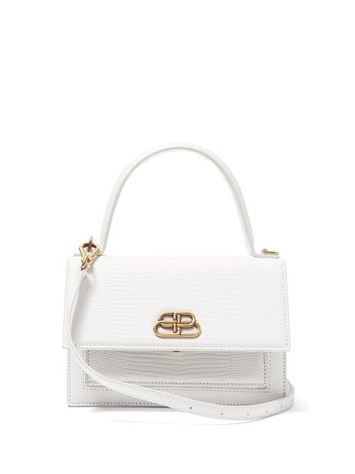 Matchesfashion.com Balenciaga - Sharp Xs Lizard Effect Leather Cross Body Bag - Womens - White