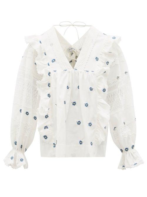 Matchesfashion.com Lug Von Siga - Carla Floral-embroidered Cotton Blouse - Womens - White Multi