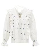 Matchesfashion.com Lug Von Siga - Carla Floral-embroidered Cotton Blouse - Womens - White Multi