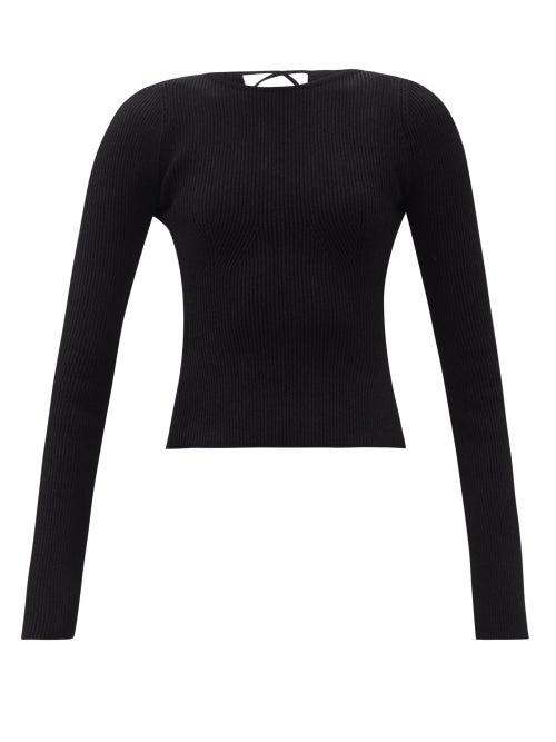 Ladies Rtw Khaite - Angelina Lace-up Rib-knit Sweater - Womens - Black