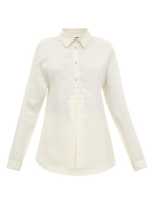 Matchesfashion.com Jil Sander - Topstitched Half-placket Slubbed Shirt - Womens - Ivory