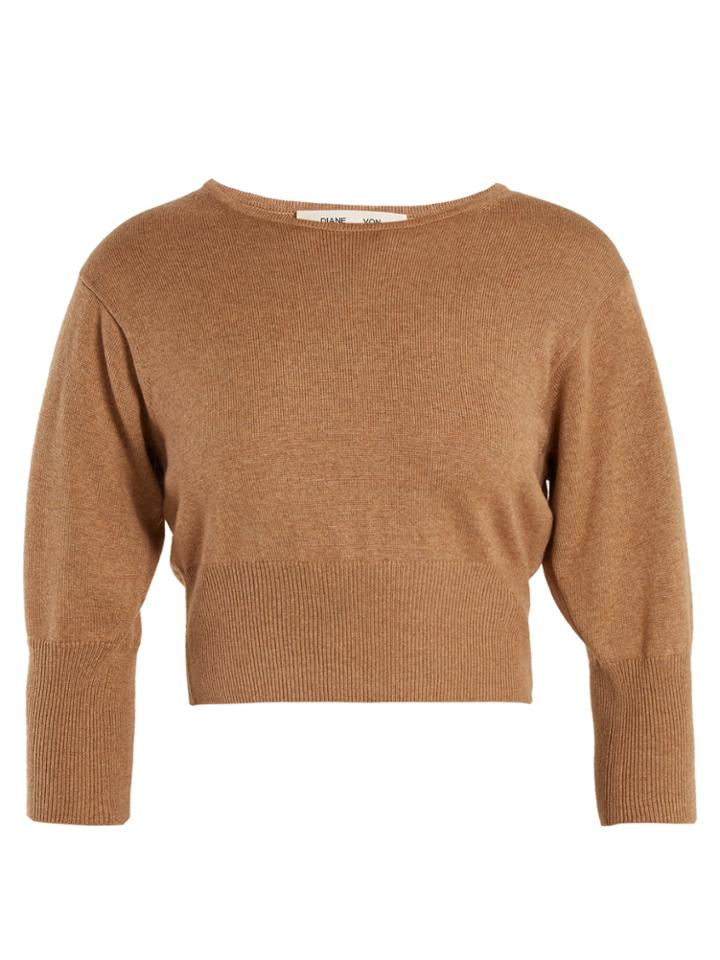 Diane Von Furstenberg Round-neck Wool-blend Knit Cropped Sweater