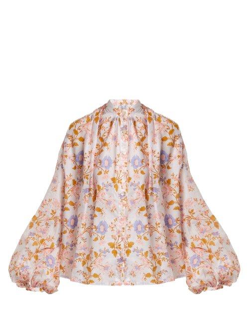 Matchesfashion.com Thierry Colson - Slava Floral Print Cotton Blouse - Womens - Pink White