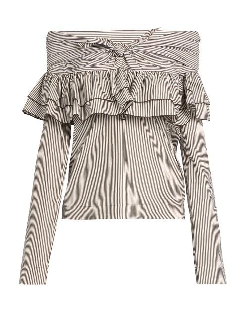 Isa Arfen Knot-front Ruffled Cotton And Silk-blend Top