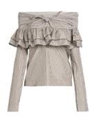 Isa Arfen Knot-front Ruffled Cotton And Silk-blend Top