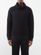 Valentino - Optical V-stitch Wool Roll-neck Sweater - Mens - Black