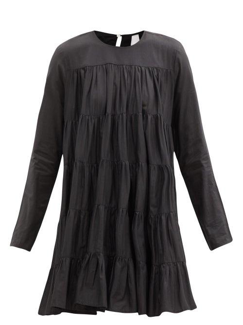Merlette - Soliman Tiered Cotton Mini Dress - Womens - Black
