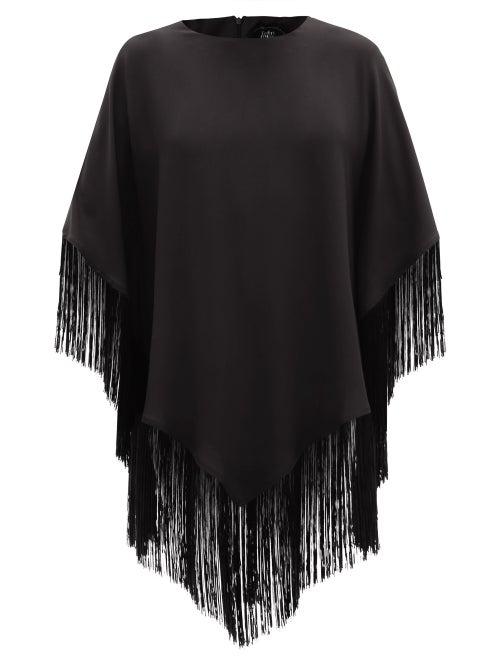 Matchesfashion.com Taller Marmo - Gloria Fringed Crepe Poncho Dress - Womens - Black