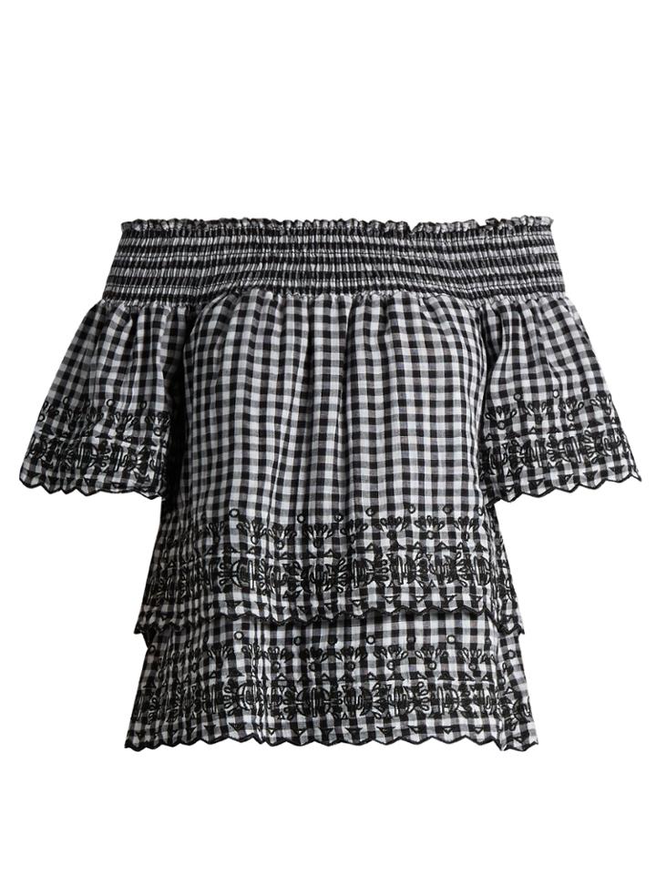 Bliss And Mischief Gingham Off-the-shoulder Cotton Top