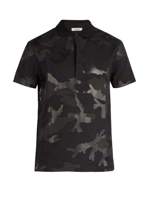 Matchesfashion.com Valentino - Camouflage Cotton Polo Shirt - Mens - Black
