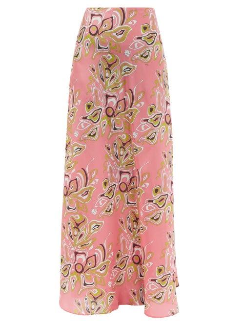 Emilio Pucci - Psychedelic-print Silk-satin Maxi Skirt - Womens - Pink Print