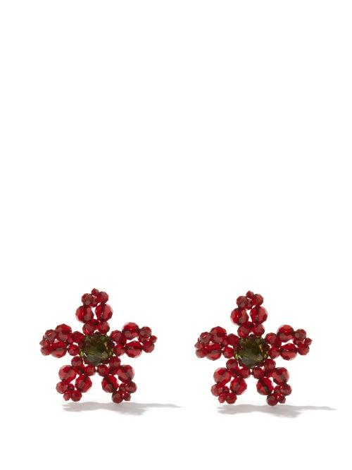Simone Rocha - Beaded Flower Earrings - Womens - Red Multi