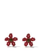 Simone Rocha - Beaded Flower Earrings - Womens - Red Multi