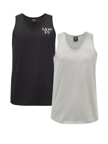 More Joy By Christopher Kane - Pack Of Two More Joy-embroidered Cotton Vests - Mens - Black Grey