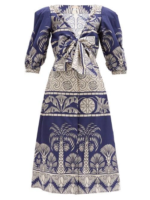 Matchesfashion.com Johanna Ortiz - Any Route Goes Printed Cotton-blend Midi Dress - Womens - Navy Multi