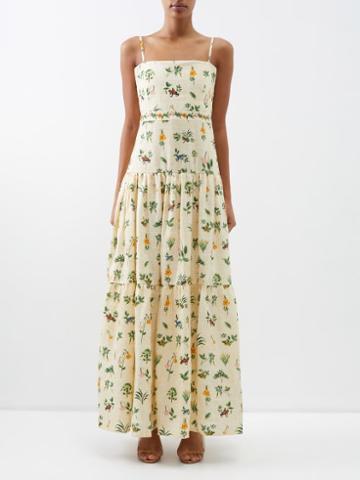 Agua By Agua Bendita - Lima Floral-print Linen Maxi Dress - Womens - Ivory Multi