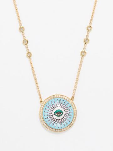 Jacquie Aiche - Evil Eye Sunburst Diamond & 14kt Gold Necklace - Womens - Blue Multi