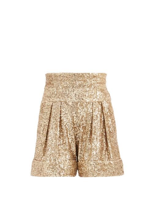 Matchesfashion.com Balmain - High-rise Sequinned-crepe Shorts - Womens - Gold