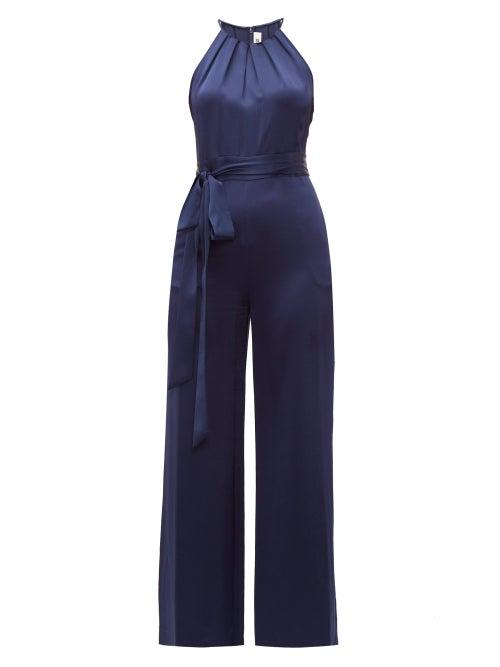 Matchesfashion.com Diane Von Furstenberg - Constantina Tie Waist Satin Jumpsuit - Womens - Navy