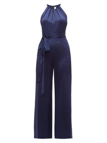 Matchesfashion.com Diane Von Furstenberg - Constantina Tie Waist Satin Jumpsuit - Womens - Navy