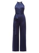 Matchesfashion.com Diane Von Furstenberg - Constantina Tie Waist Satin Jumpsuit - Womens - Navy