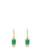 Azlee 18kt Gold, Diamond And Emerald Drop Earrings