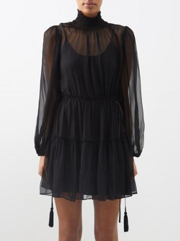 La Ligne - Chiara Sheer Silk Mini Dress - Womens - Black