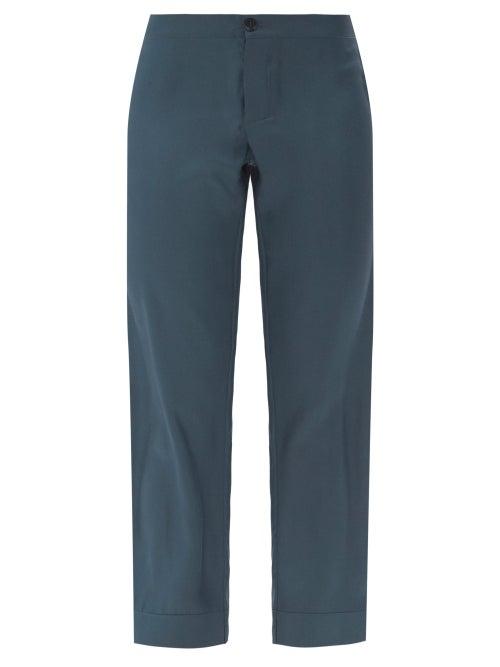 Matchesfashion.com Asceno - Antibes Sandwashed-silk Cropped-leg Trousers - Womens - Navy