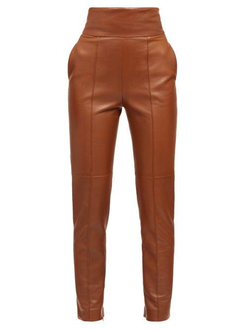 Matchesfashion.com Alexandre Vauthier - High-rise Leather Trousers - Womens - Dark Brown