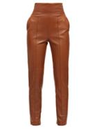 Matchesfashion.com Alexandre Vauthier - High-rise Leather Trousers - Womens - Dark Brown