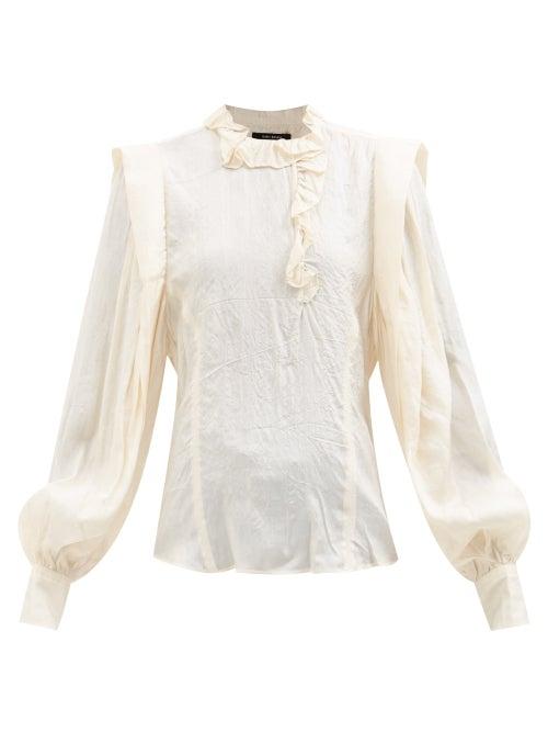 Isabel Marant - Chandra Ruffled Crinkled-silk Blouse - Womens - Ivory