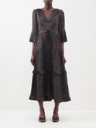 Cefinn - The Cordelia Printed Silk-twill Midi Dress - Womens - Black Red