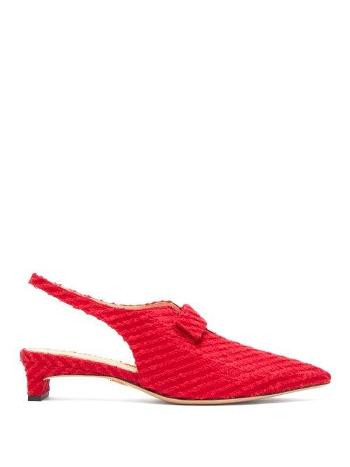 Matchesfashion.com Emilia Wickstead - X Charlotte Olympia Slingback Boucl Pumps - Womens - Red