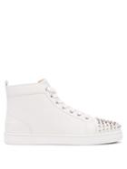 Matchesfashion.com Christian Louboutin - Lou Spike Embellished Leather High Top Trainers - Mens - White Silver