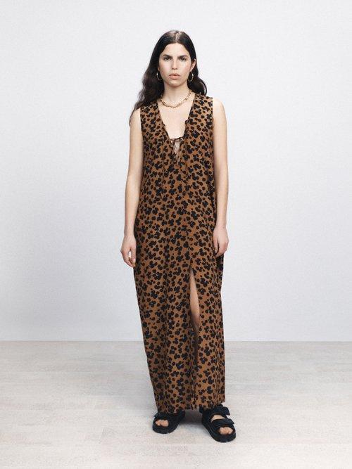 Raey - Pop Leopard-print Tie-front Silk Dress - Womens - Leopard