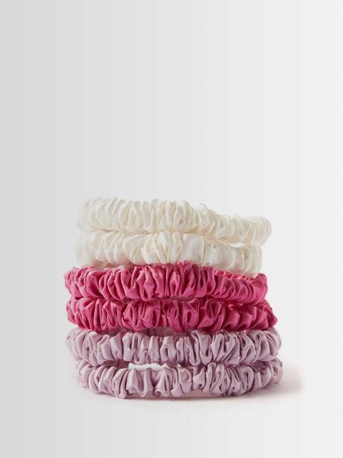 Slip - Pack Of Six Sweet Pea Silk Hair Scrunchies - Womens - Pink White