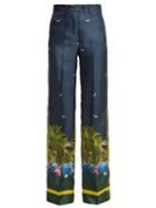 Matchesfashion.com F.r.s - For Restless Sleepers - Zelos Tahitian Night Print Silk Twill Trousers - Womens - Blue Print
