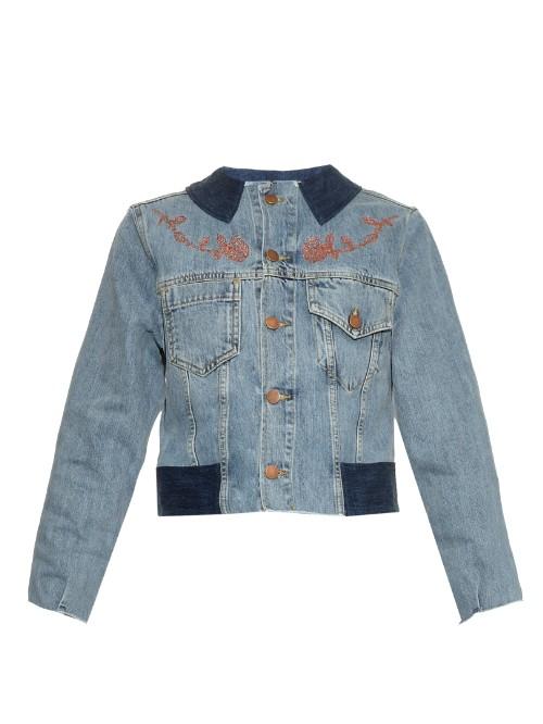 Aries Cat And Rose-embroidery Denim Jacket