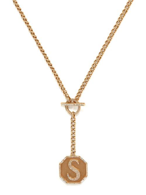 Shay - Initial Diamond & 18kt Rose-gold Necklace - Womens - Rose Gold