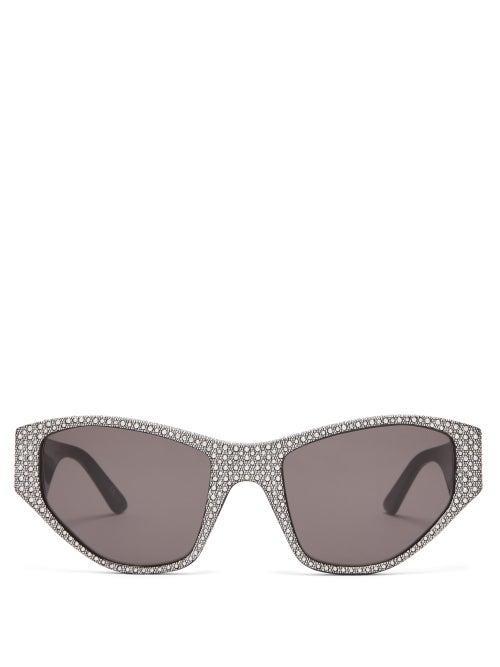 Matchesfashion.com Balenciaga - Crystal-embellished Angular Sunglasses - Womens - Black White