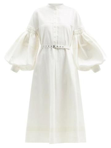 Matchesfashion.com Zanini - Belted Balloon-sleeve Cotton-blend Dress - Womens - Cream