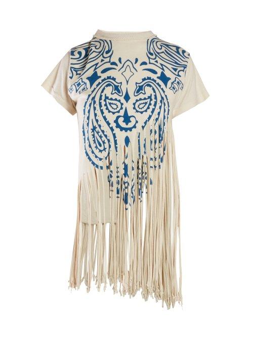 Matchesfashion.com Loewe - Fringed Silk Cotton T Shirt - Womens - Blue Print
