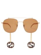 Matchesfashion.com Gucci - Logo-charm Aviator Metal Sunglasses - Womens - Brown Gold