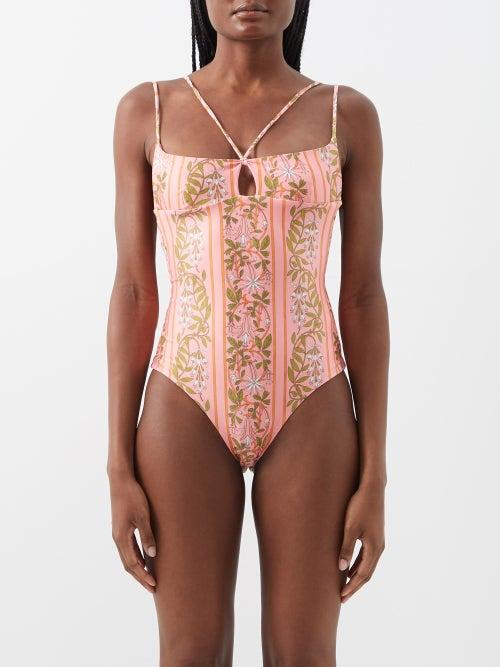 Agua By Agua Bendita - Boliviana Floral-print Cutout Swimsuit - Womens - Pink Print