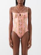 Agua By Agua Bendita - Boliviana Floral-print Cutout Swimsuit - Womens - Pink Print