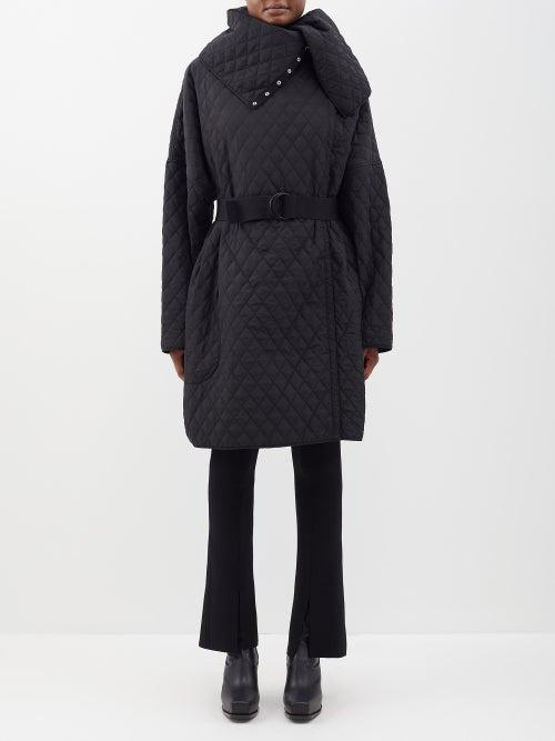 Norma Kamali - High-neck Belted Quilted Coat - Womens - Black