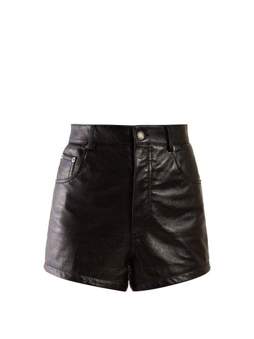 Matchesfashion.com Saint Laurent - High Rise Leather Shorts - Womens - Black