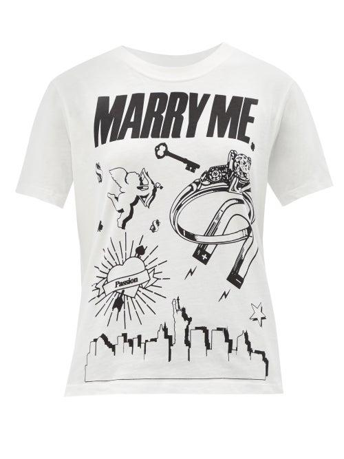 Vaquera - Marry Me-print Cotton-jersey T-shirt - Womens - White Multi